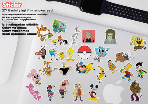 27'li Mini Çizgi Film Sticker Paketi