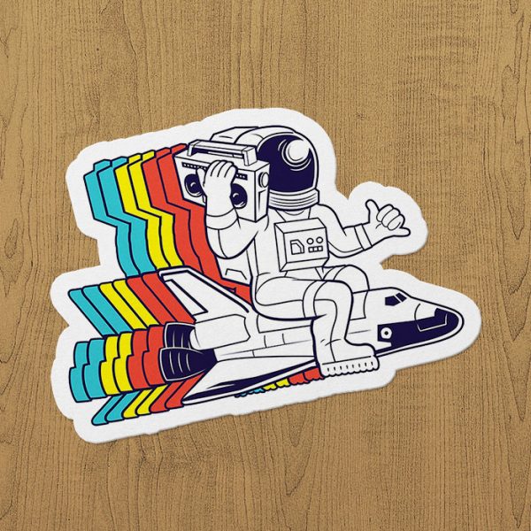 boombox astronot sticker etiket