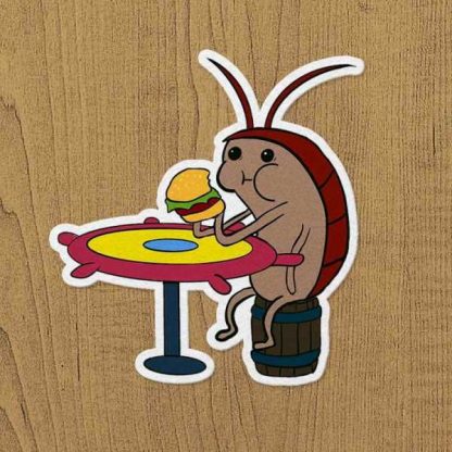 hamburger y iyen hamam böceği sticker etiket
