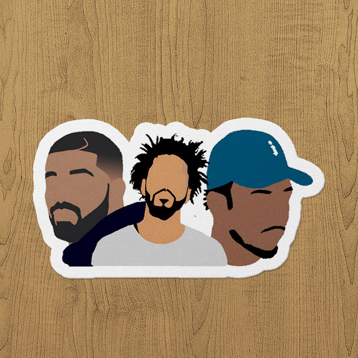 j.cole, drake, kendrick lamar sticker etiket j cole, drake, kendrick lamar sticker etiket