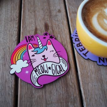 Unicorn Kedi Bardak Altlığı