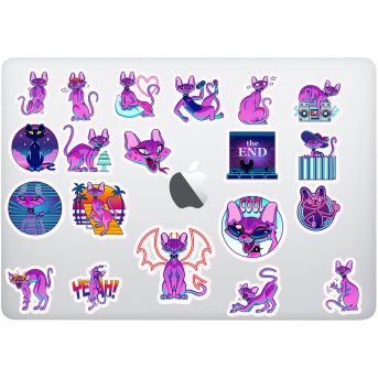 neon cat kedi sticker seti