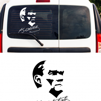 Atatürk Silueti ve İmzası Oto Sticker 2