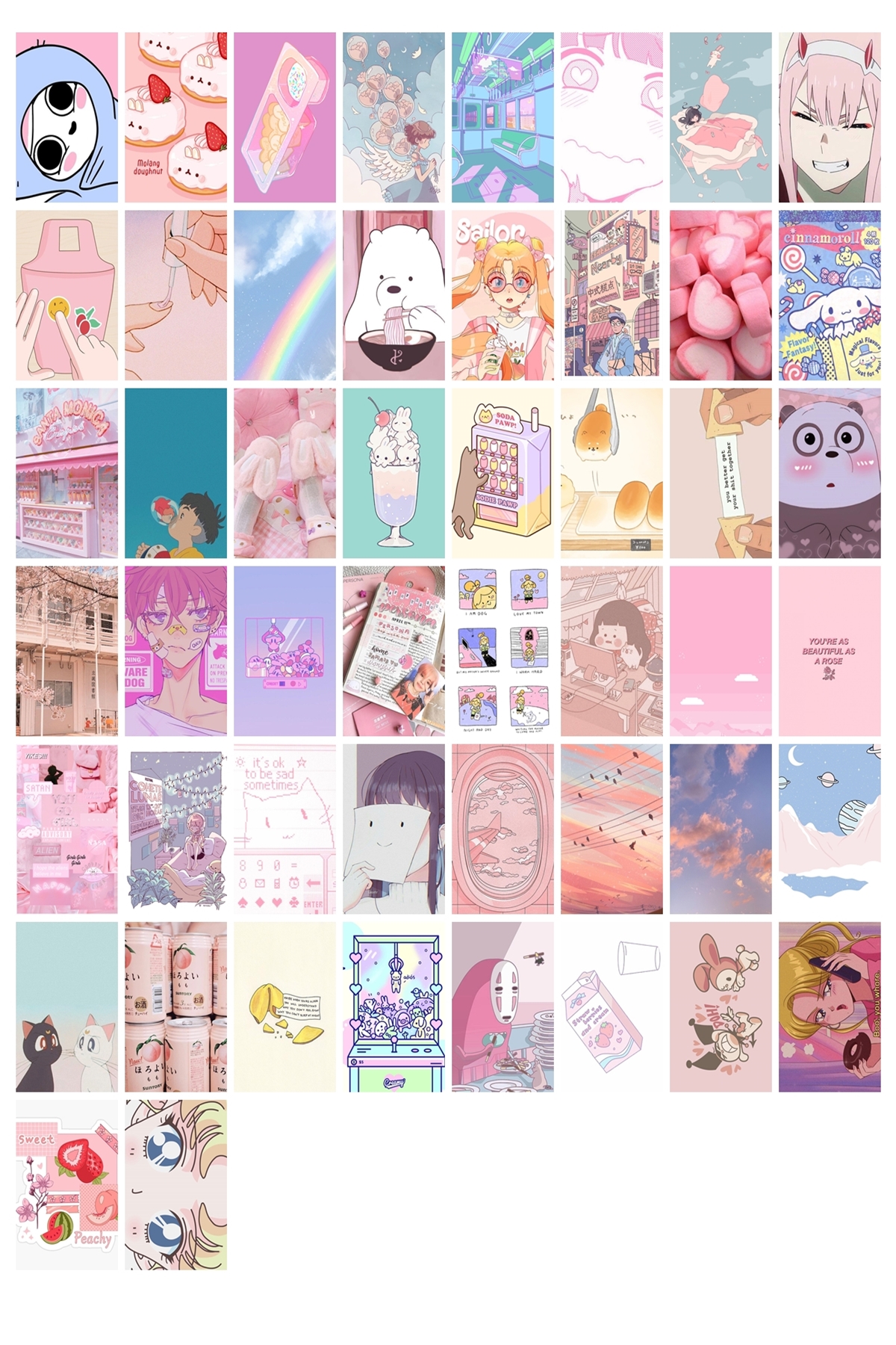 pembe anime kolaj set içeriği